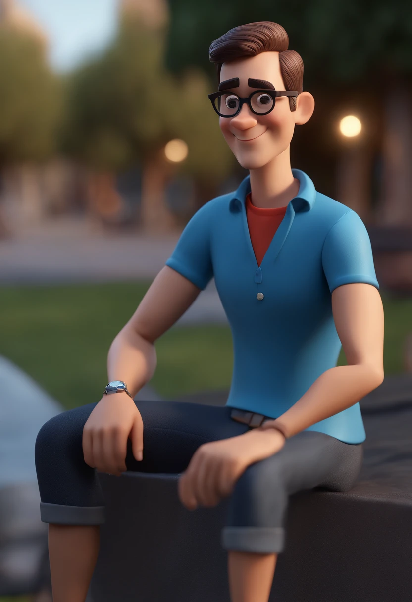 Cartoon character of a man with black glasses and a blue shirt, animation character, Caractere estilizado, animation style rendering, 3D estilizado, Arnold Maya render, 3 d render stylized, toon render keyshot, Personagem 3D, Personagem 3D, 3d rendering stylized, 3 d character render, personagem de desenho animado, Personagem de close up, Pose de personagem,  (Estilo Pixar) (master part:1.2) (Bokeh) (best quality) (pele detalhada) (textura detalhada) (8k) (argila) (Cinematic lighting) (foco nítido