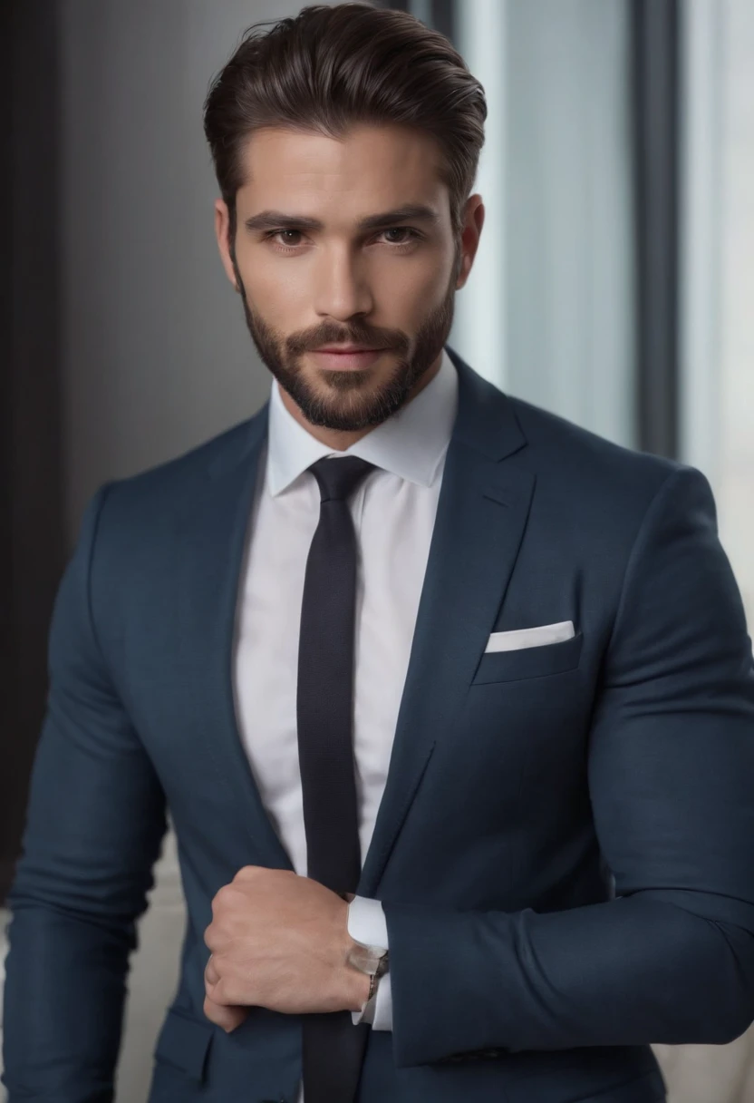 Homem lindo de terno , barba linda , cabelo curto, homem sexy executivo, terno preto