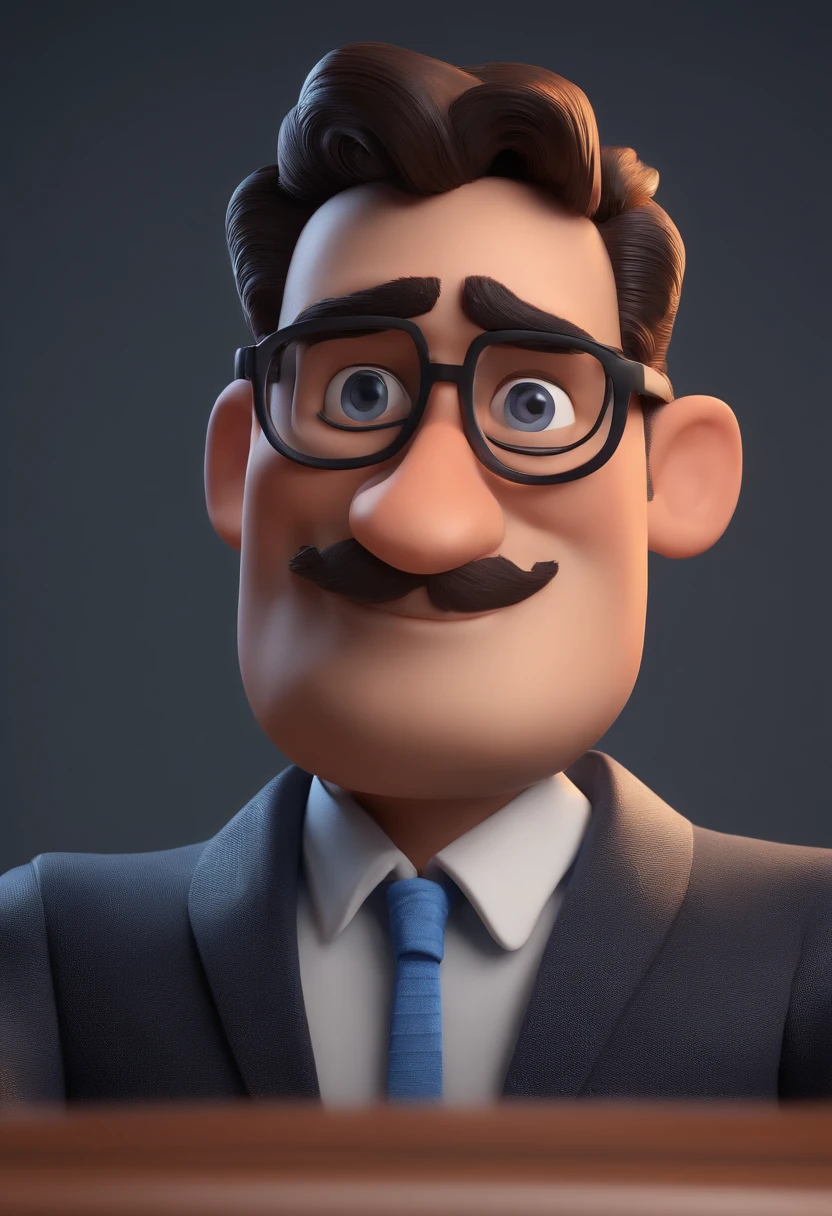 Cartoon character of a man with black glasses and a blue shirt, animation character, Caractere estilizado, animation style rendering, 3D estilizado, Arnold Maya render, 3 d render stylized, toon render keyshot, Personagem 3D, Personagem 3D, 3d rendering stylized, 3 d character render, personagem de desenho animado, Personagem de close up, Pose de personagem,  (Estilo Pixar) (master part:1.2) (Bokeh) (best quality) (pele detalhada) (textura detalhada) (8k) (argila) (Cinematic lighting) (foco nítido