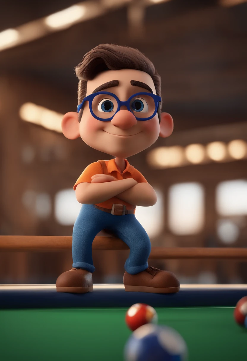 Cartoon character of a man with black glasses and a blue shirt, animation character, Caractere estilizado, animation style rendering, 3D estilizado, Arnold Maya render, 3 d render stylized, toon render keyshot, Personagem 3D, Personagem 3D, 3d rendering stylized, 3 d character render, personagem de desenho animado, Personagem de close up, Pose de personagem,  (Estilo Pixar) (master part:1.2) (Bokeh) (best quality) (pele detalhada) (textura detalhada) (8k) (argila) (Cinematic lighting) (foco nítido