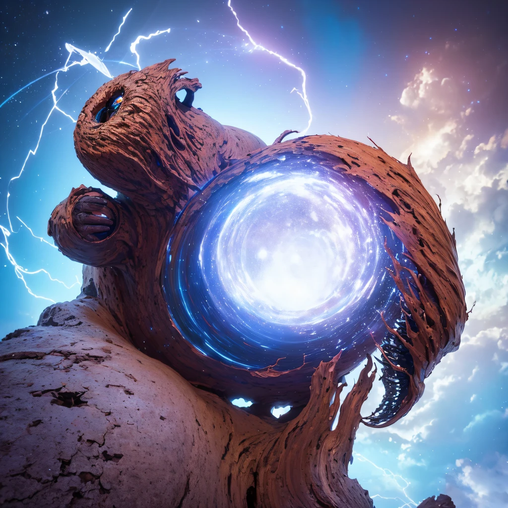 Cloud，Wood trolls immortal future full-body fish spacesuit（Abstract propylene splash：1.2）， Blue sky and white cloud background，Purple trench coat monster（realisticlying：1.4），A high resolution， the detail， RAW photogr， Sharp Re， Nikon D850 Film Stock Photo by Jefferies Lee 4 Kodak Portra 400 Camera F1.6 shots, Rich colors, ultra-realistic vivid textures, Dramatic lighting, Unreal Engine Art Station Trend, cinestir 800，Ivory copper,（（（Wood trolls）））（Future Fish full-body crystal spacesuit）Movie master real-time image quality