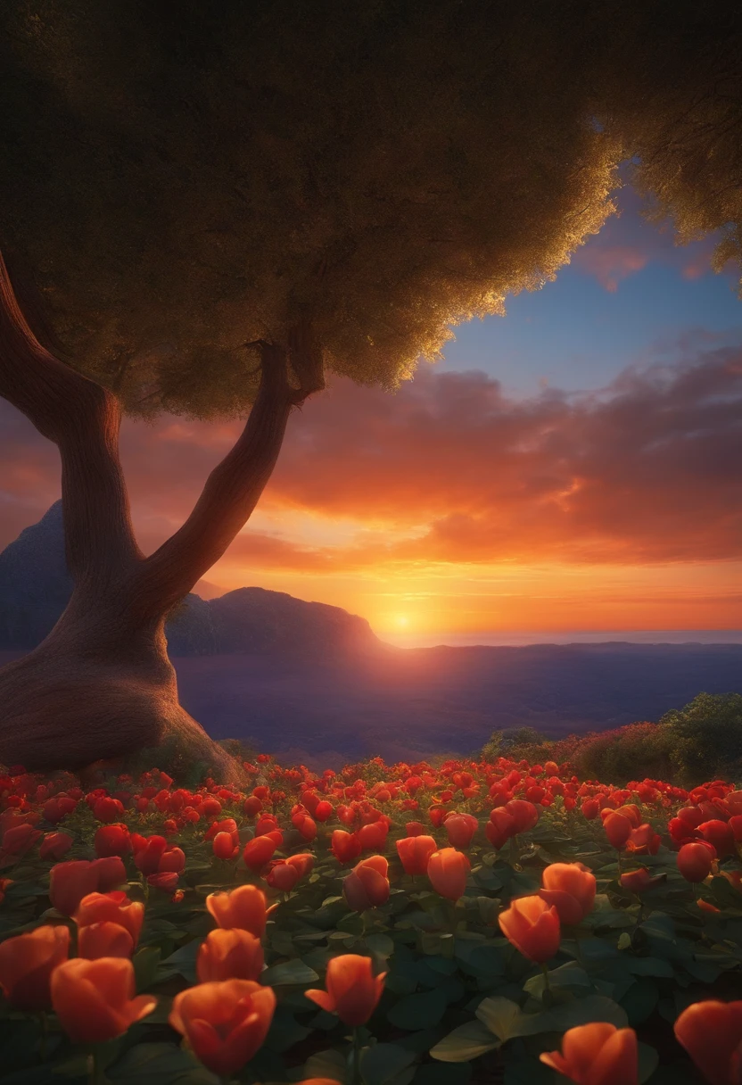 A Disney Pixar 3D, I want a sunset like the one in the picture