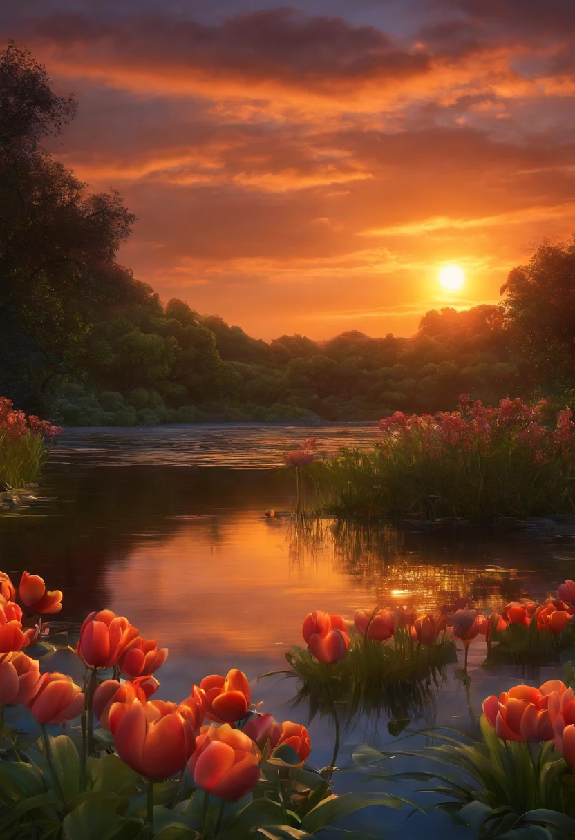 A Disney Pixar 3D, I want a sunset like the one in the picture