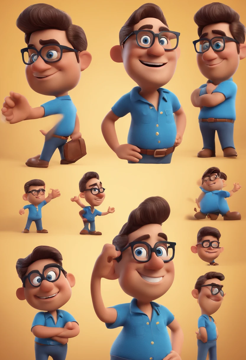 Cartoon character of a man with black glasses and a blue shirt, animation character, Caractere estilizado, animation style rendering, 3D estilizado, Arnold Maya render, 3 d render stylized, toon render keyshot, Personagem 3D, Personagem 3D, 3d rendering stylized, 3 d character render, personagem de desenho animado, Personagem de close up, Pose de personagem, (Estilo Pixar) (master part:1.2) (Bokeh) (best quality) (pele detalhada) (textura detalhada) (8k) (argila) (Cinematic lighting) (foco nítido