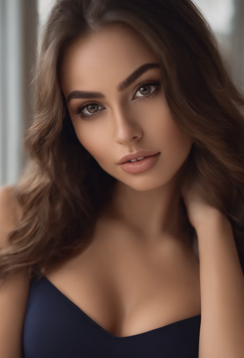 arafat woman nude, big tits, sexy girl with brown eyes, portrait Sophie Mudd, brown hair and big eyes, young woman selfie, bedroom eyes, purple myers, no makeup, natural makeup, looking directly into the camera, face with artgram, subtle makeup, stunning full body shot , in bathroom, cleavage