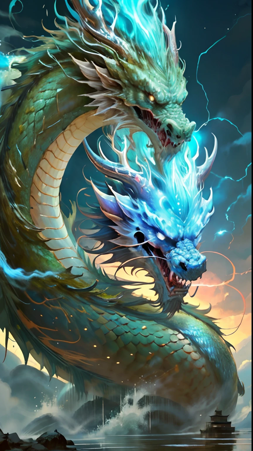 Dragon turtle(Heavy tortoiseshell shell,faucet,The long tail of the snake),tosen,Huge waves,China-style,oc rendered,super-fine,Hyper-realistic,Ultra photo realsisim,high qulity,8K high resolution,ultra - detailed