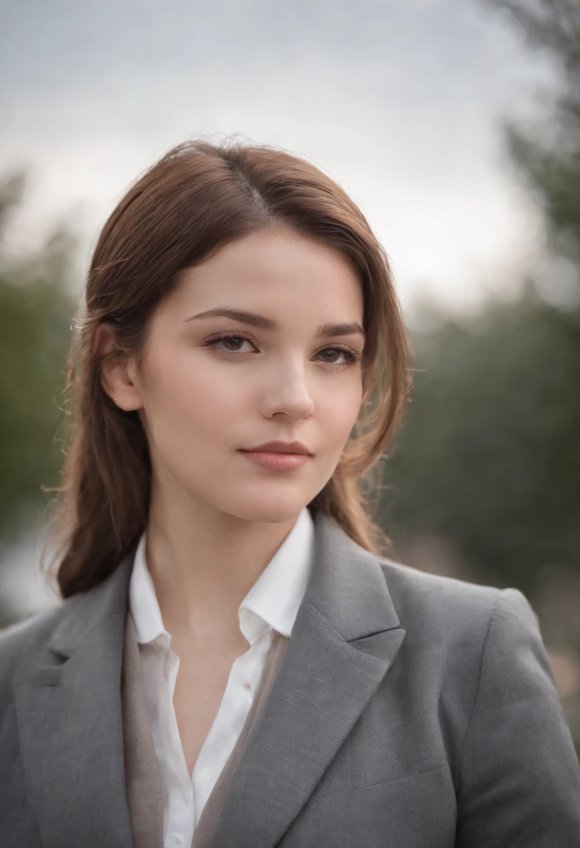 there is a woman in a suit and tie posing for a picture, girl in a suit, girl in suit, realistic artstyle, , realistic digital illustration, photorealistic artstyle, wearing a strict business suit, hyperrealistic schoolgirl, realistic schoolgirl, business woman, realistic
