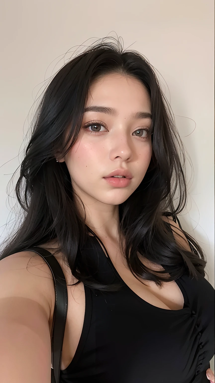 um close up de uma mulher com longos cabelos pretos e um top preto, Retrato Sophie Mudd, rosto perfeito ), Kailee Mandel, rosto extremamente bonito, Anastasia Ovchinnikova, cabelos pretos e olhos grandes, lindo rosto latino, Violeta Myers, rosto bonito atraente, 18 anos, lindo rosto atraente, com cabelos castanhos escuros, 🤤 retrato da