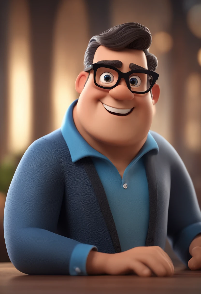 Cartoon character of a man with black glasses and a blue shirt, animation character, Caractere estilizado, animation style rendering, 3D estilizado, Arnold Maya render, 3 d render stylized, toon render keyshot, Personagem 3D, Personagem 3D, 3d rendering stylized, 3 d character render, personagem de desenho animado, Personagem de close up, Pose de personagem, (Estilo Pixar) (master part:1.2) (Bokeh) (best quality) (pele detalhada) (textura detalhada) (8k) (argila) (Cinematic lighting) (foco nítido