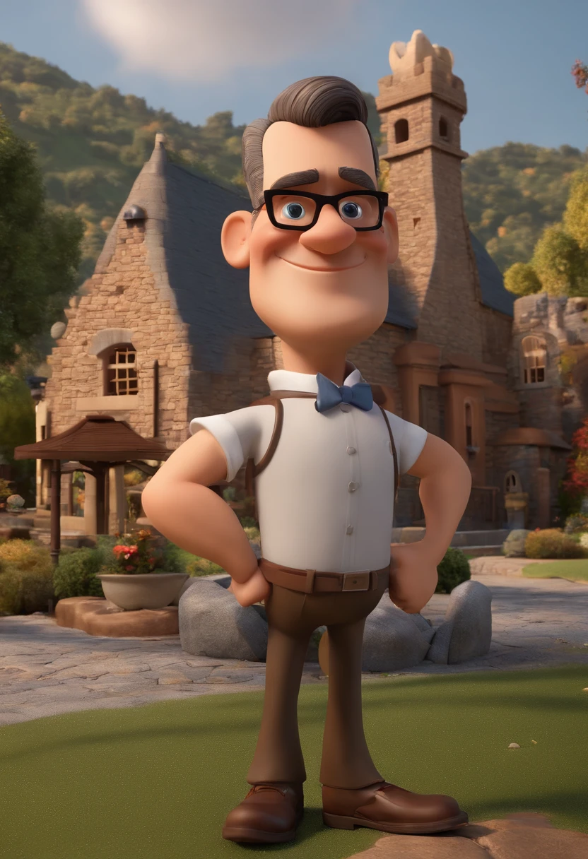 Criar uma imagem de um homem de 46 anos professor, sorrindo, usando oculos retangular, sendo musculoso. Na imagem o homem deve estar segurando livros. o estilo da imagem deve ser ser pixar- disney 3 d. Caractere estilizado, animation style rendering, 3D estilizado, Arnold Maya render, 3 d render stylized, toon render keyshot, Personagem 3D, Personagem 3D, 3d rendering stylized, 3 d character render, personagem de desenho animado, Personagem de close up, Pose de personagem, (Estilo Pixar) (master part:1.2) (Bokeh) (best quality) (pele detalhada) (textura detalhada) (8k) (argila) (Cinematic lighting) (foco nítido