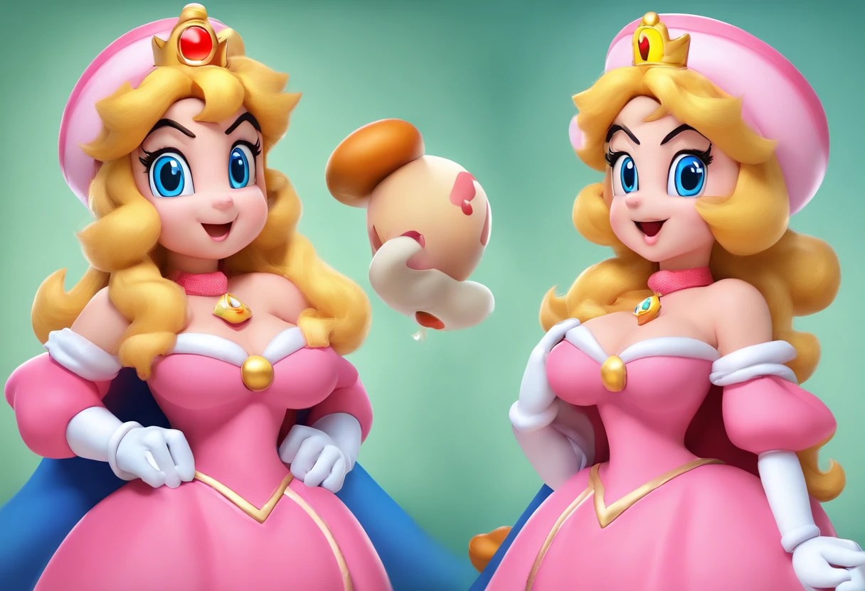 pov, princess peach, 3d, princess daisy, 2girls, handjob, gloves, foresking