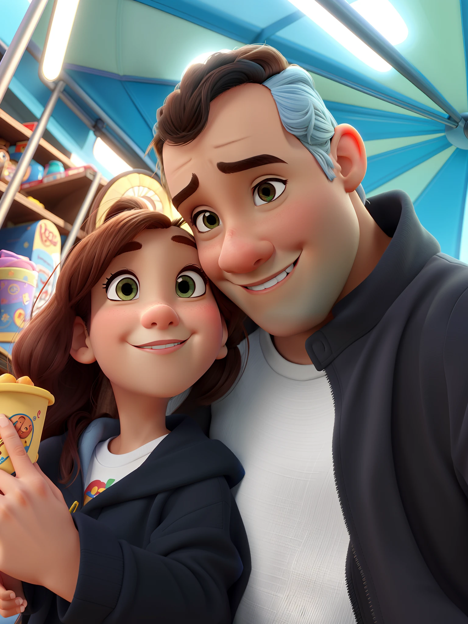 Pai e filha no estilo disney pixar, alta qualidade, melhor qualidade