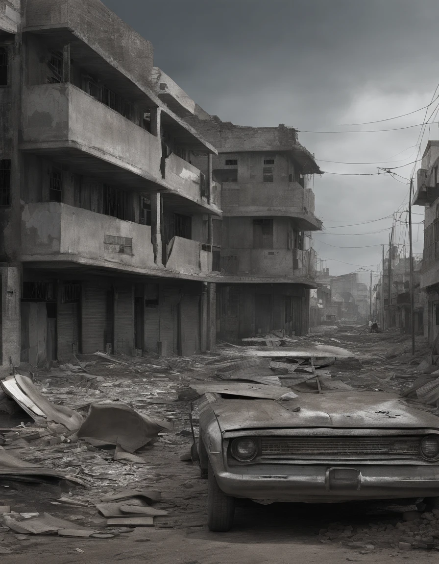 Dilapidated city, tom avermelhado, apocalyptic landscape