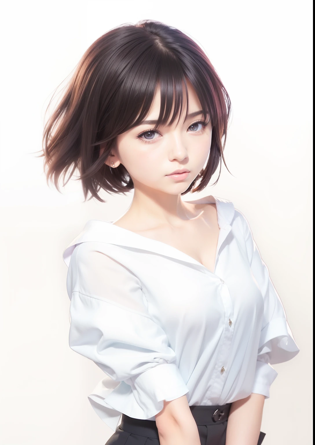 Anime fille en chemise blanche et jupe noire avec cheveux bruns, Smooth anime CG Art, Style artistique Makoto Shinkai, Makoto Shinkai. digital render, Style Makoto Shinkai, Anime Moe Artstyle, attractive anime girl, Makoto Shinkai et Artgerm, anime visual of a cute girl, portrait anime fille, made with anime painter studio