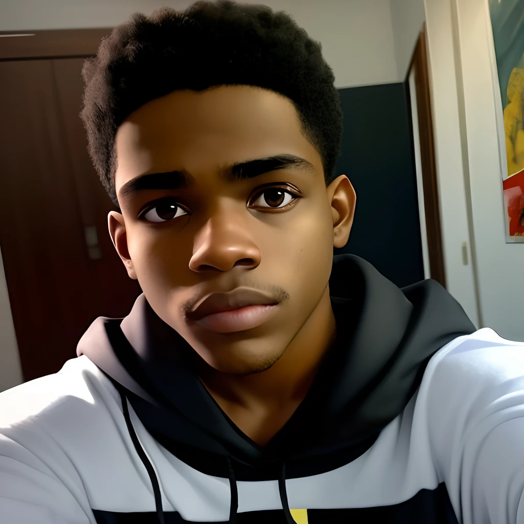 Adolescente negro tirando uma selfie realista