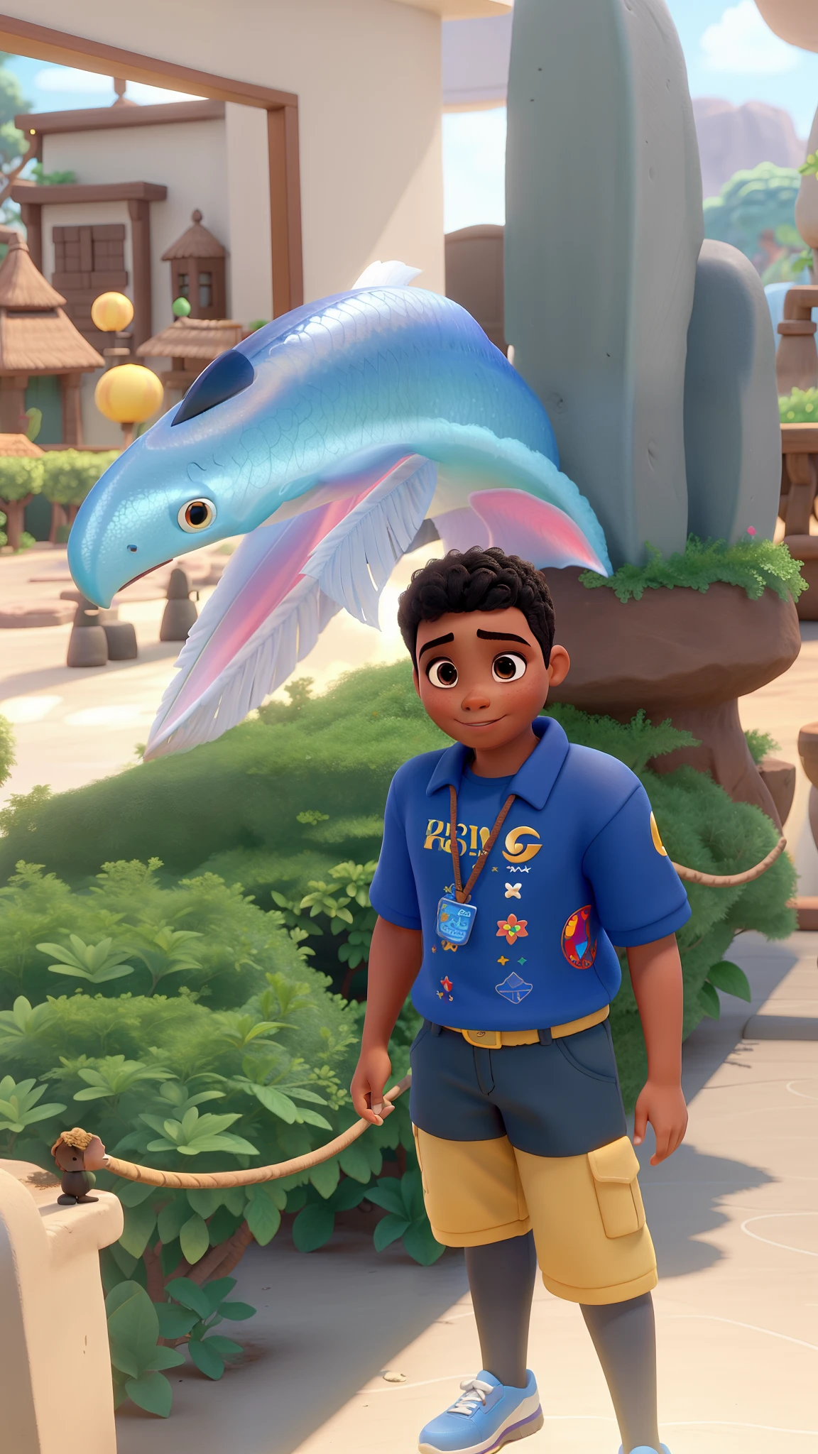 Um menino pele morena, estilo Disney pixar, alta qualidade, melhor qualidade