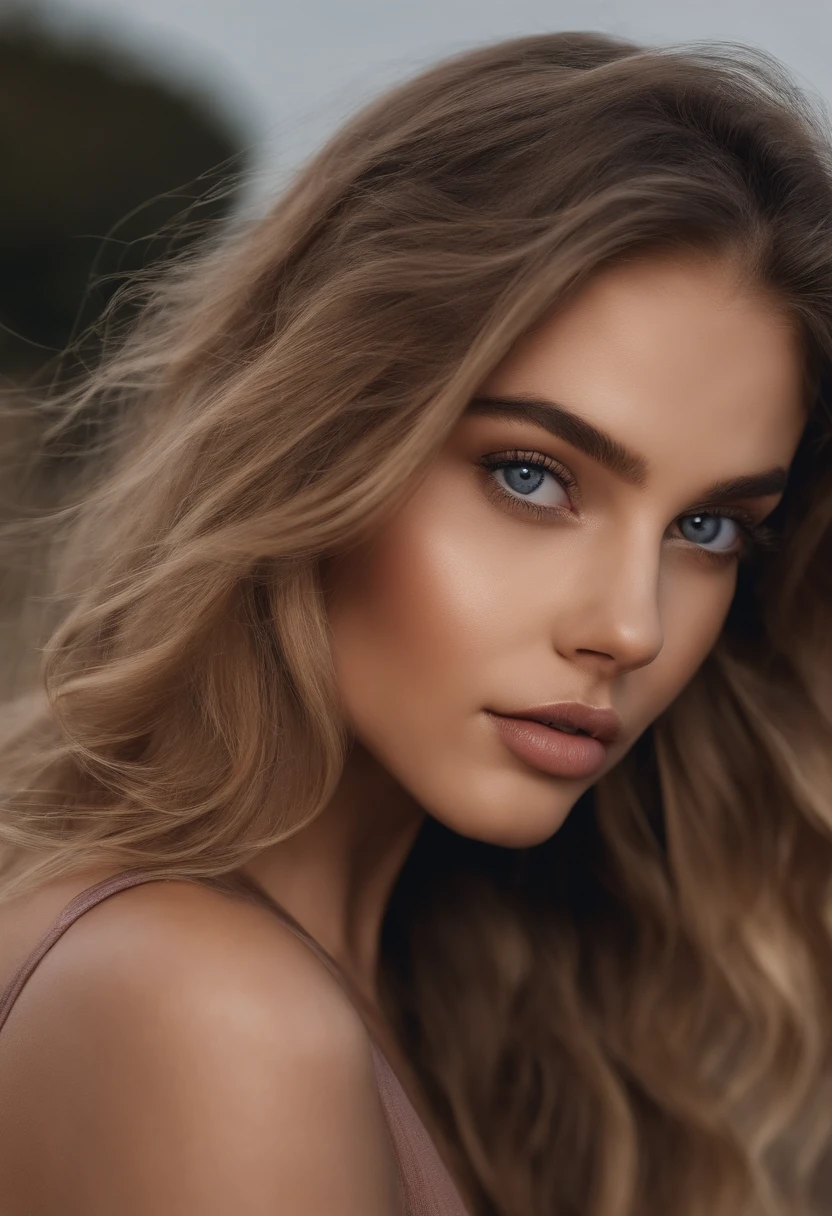 Arafed woman completely , fille sexy aux yeux bleus, ultra realist, Meticulously detailed, Portrait Sophie Mudd, cheveux blonds et grands yeux, selfie of a young woman, Yeux de chambre, Violet Myers, sans maquillage, maquillage naturel, looking straight at camera, Visage avec Artgram, Maquillage subtil, Superbe photo du corps entier marchant sur la route , Buste de grande taille