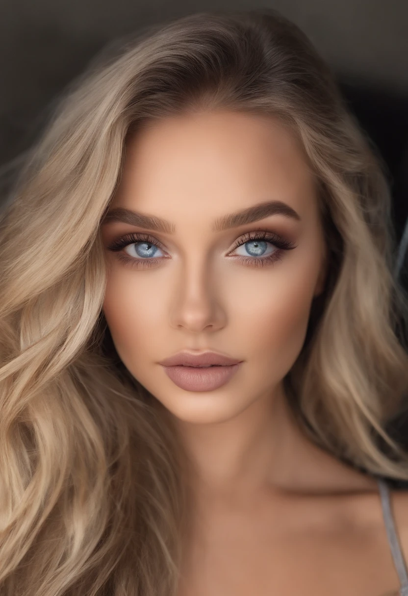 Arafed woman completely , fille sexy aux yeux bleus, ultra realist, Meticulously detailed, Portrait Sophie Mudd, cheveux blonds et grands yeux, selfie of a young woman, Yeux de chambre, Violet Myers, sans maquillage, maquillage naturel, looking straight at camera, Visage avec Artgram, Maquillage subtil, Superbe photo du corps entier marchant sur la route , Buste de grande taille