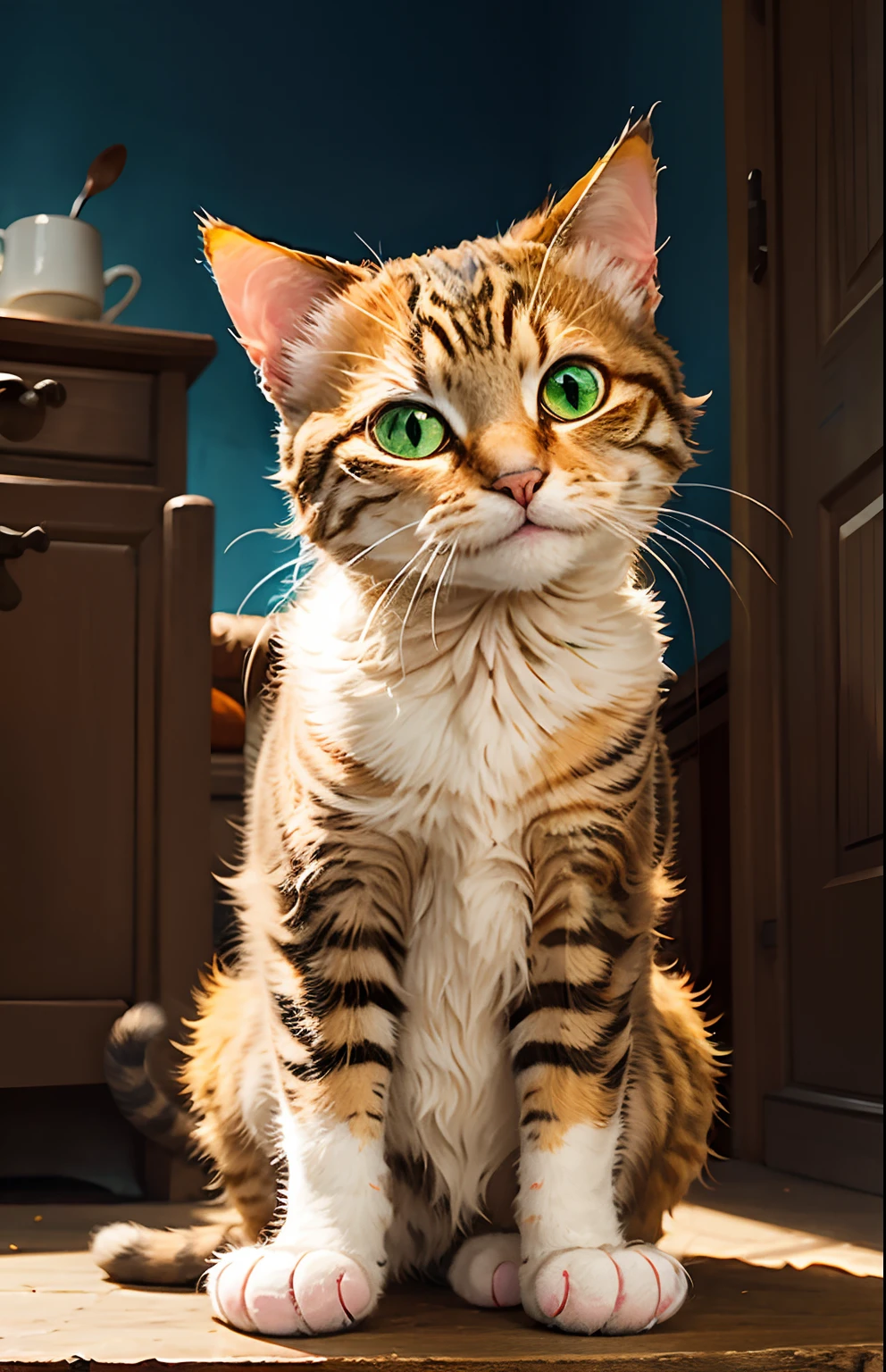 Image Pixar cat 'Milo' black brown tabby coat and yellow green eyes