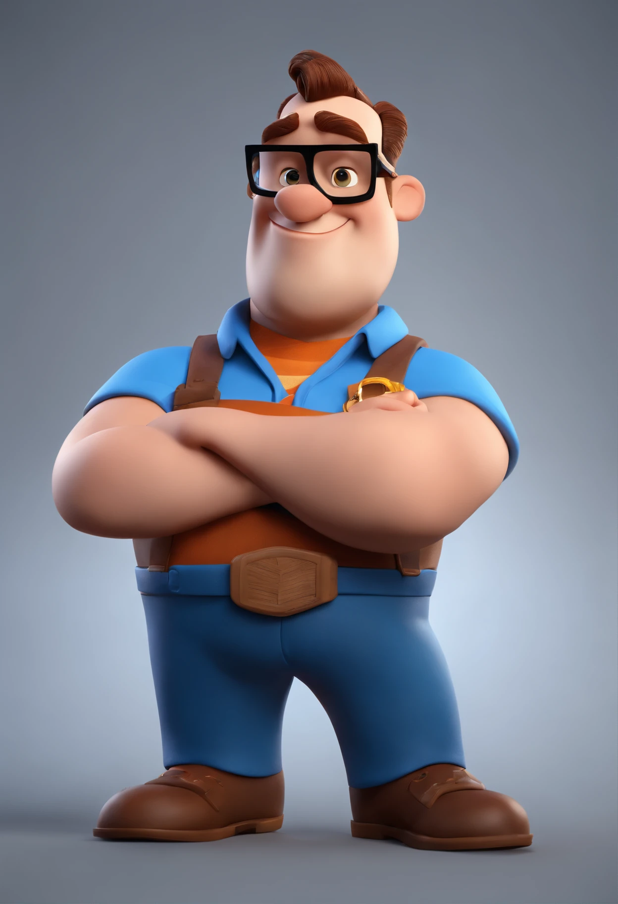 Cartoon character of a man wearing black glasses and a blue shirt, um personagem animado, Caractere estilizado, animation style rendering, 3D estilizado, Arnold Maya render, 3 d render stylized, toon render keyshot, Personagem 3D, Personagem 3D, 3d rendering stylized, 3 d character render, personagem de desenho animado, Personagem de close up, Pose de personagem, (Estilo Pixar) (master part:1.2) (Bokeh) (best quality) (pele detalhada) (textura detalhada) (8k) (argila) (Cinematic lighting) (foco nítido,Senta e vaza a parte superior do corpo