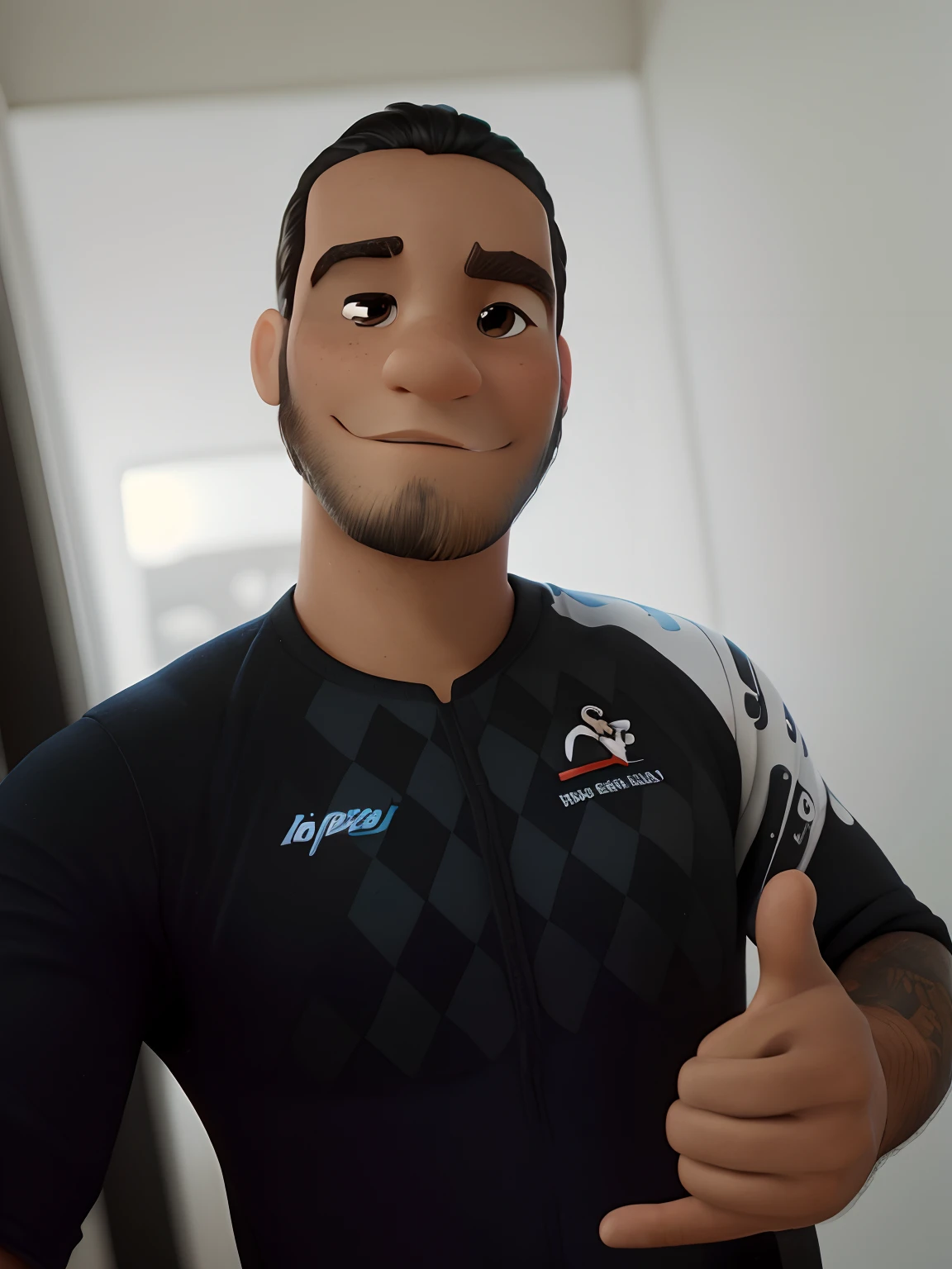 Poster no estilo disney pixar. Um homem moreno,cabelo curto raspado preto,pouca barba preto,olhos preto, encima de uma bicicleta,estilo disney pixar,alta qualidade, melhor qualidade