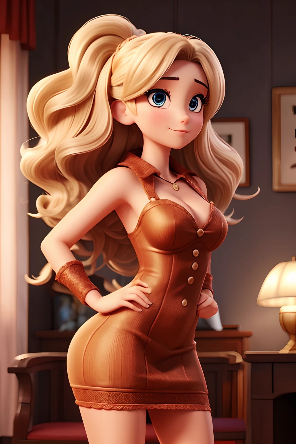 Mulher branca,cabelo castanho, olhos grandes castanhos,de vestido