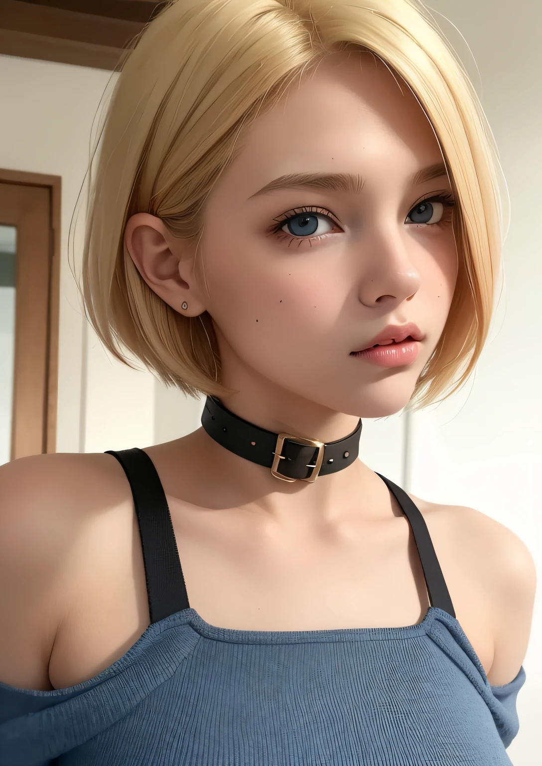ntimate Wear, esclavo, cuello, cadenas, encadenado, BDSM, servidumbre, llanto, adolescente, tetas perfectas, ahorcamiento, hermosa, ojos hermosos, girlish, adolescente, lug, Androide 18, dragon ball, rubia, blond, short hair