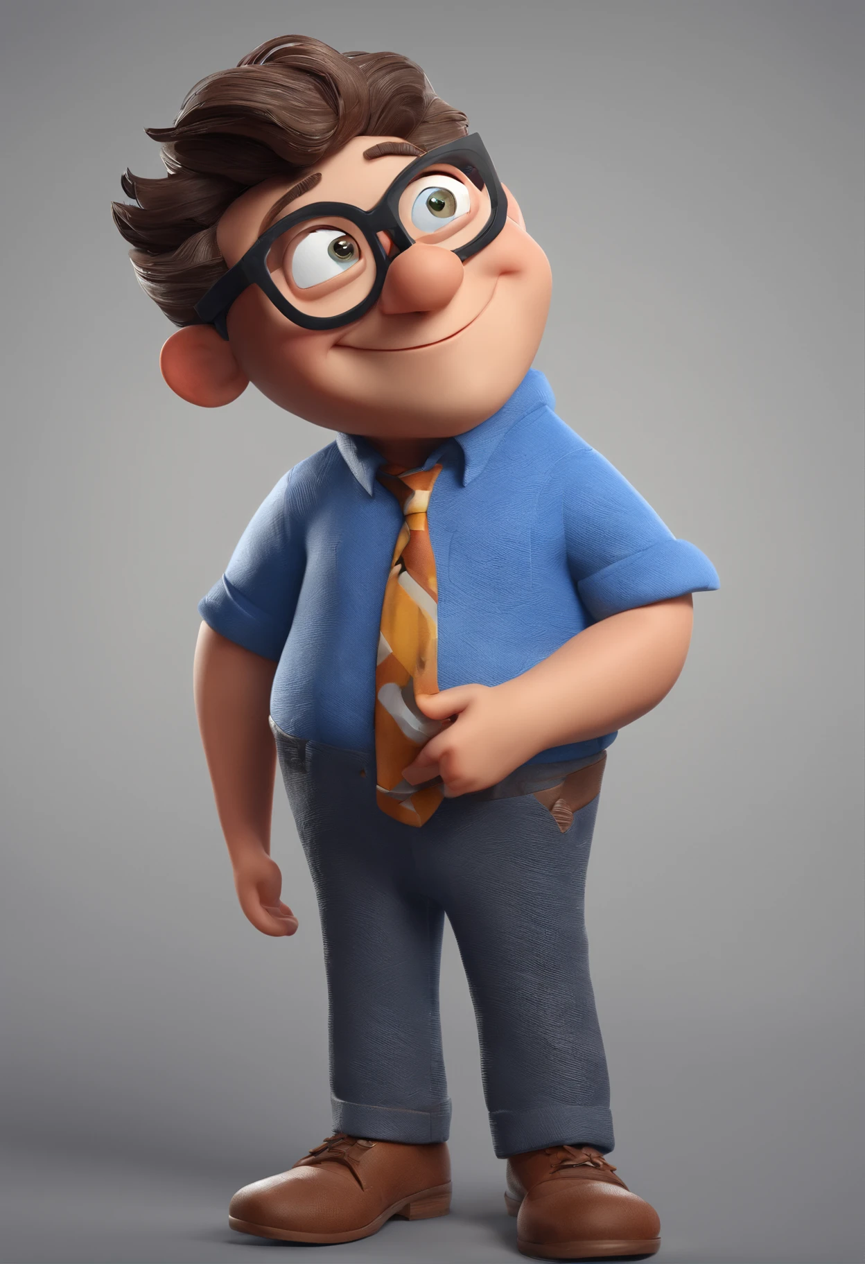 Cartoon character of a man with black glasses and a blue shirt, animation character, Caractere estilizado, animation style rendering, 3D estilizado, Arnold Maya render, 3 d render stylized, toon render keyshot, Personagem 3D, Personagem 3D, 3d rendering stylized, 3 d character render, personagem de desenho animado, Personagem de close up, Pose de personagem,  (Estilo Pixar) (master part:1.2) (Bokeh) (best quality) (pele detalhada) (textura detalhada) (8k) (argila) (Cinematic lighting) (foco nítido