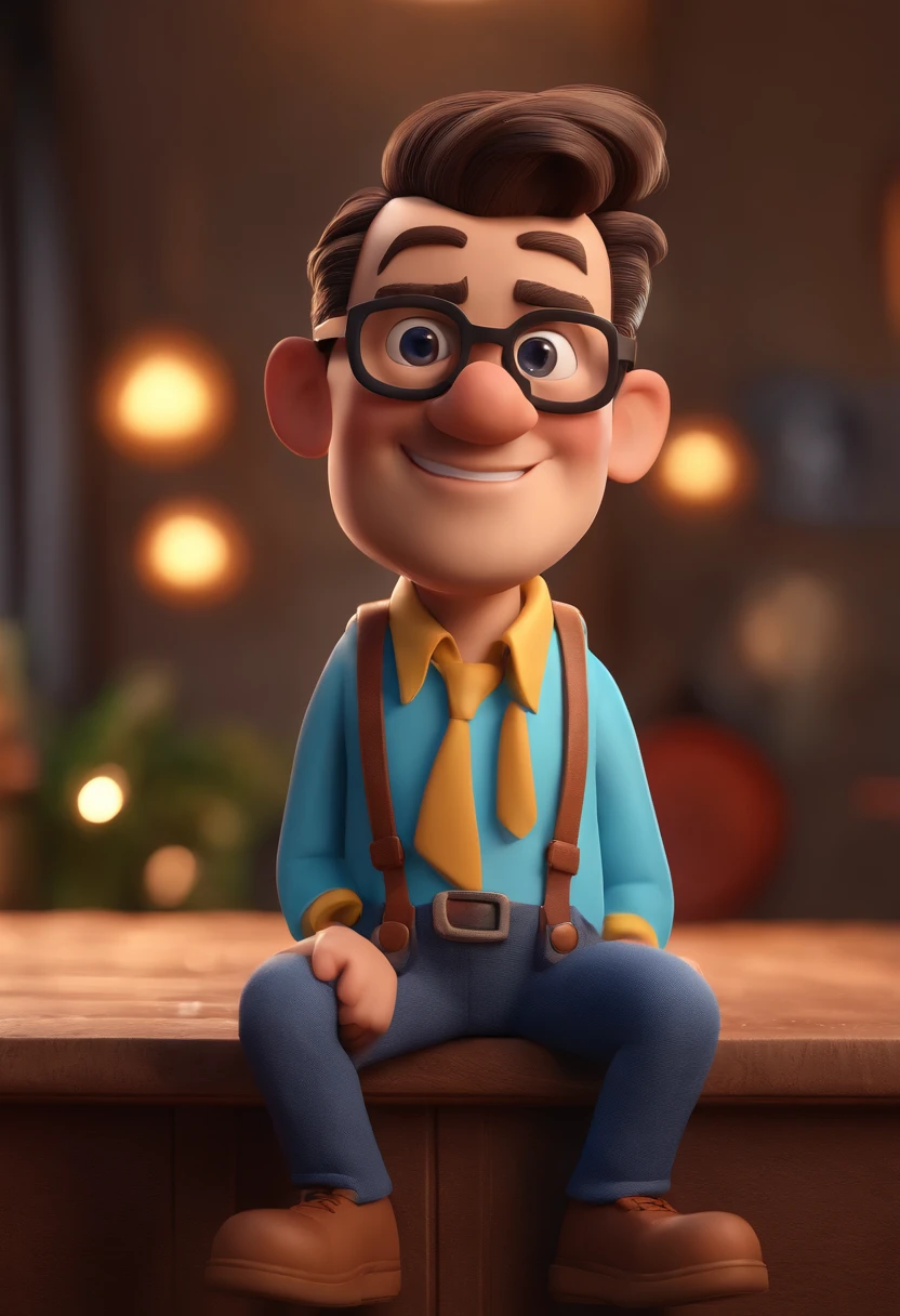 Cartoon character of a man with black glasses and a blue shirt, animation character, Caractere estilizado, animation style rendering, 3D estilizado, Arnold Maya render, 3 d render stylized, toon render keyshot, Personagem 3D, Personagem 3D, 3d rendering stylized, 3 d character render, personagem de desenho animado, Personagem de close up, Pose de personagem,  (Estilo Pixar) (master part:1.2) (Bokeh) (best quality) (pele detalhada) (textura detalhada) (8k) (argila) (Cinematic lighting) (foco nítido