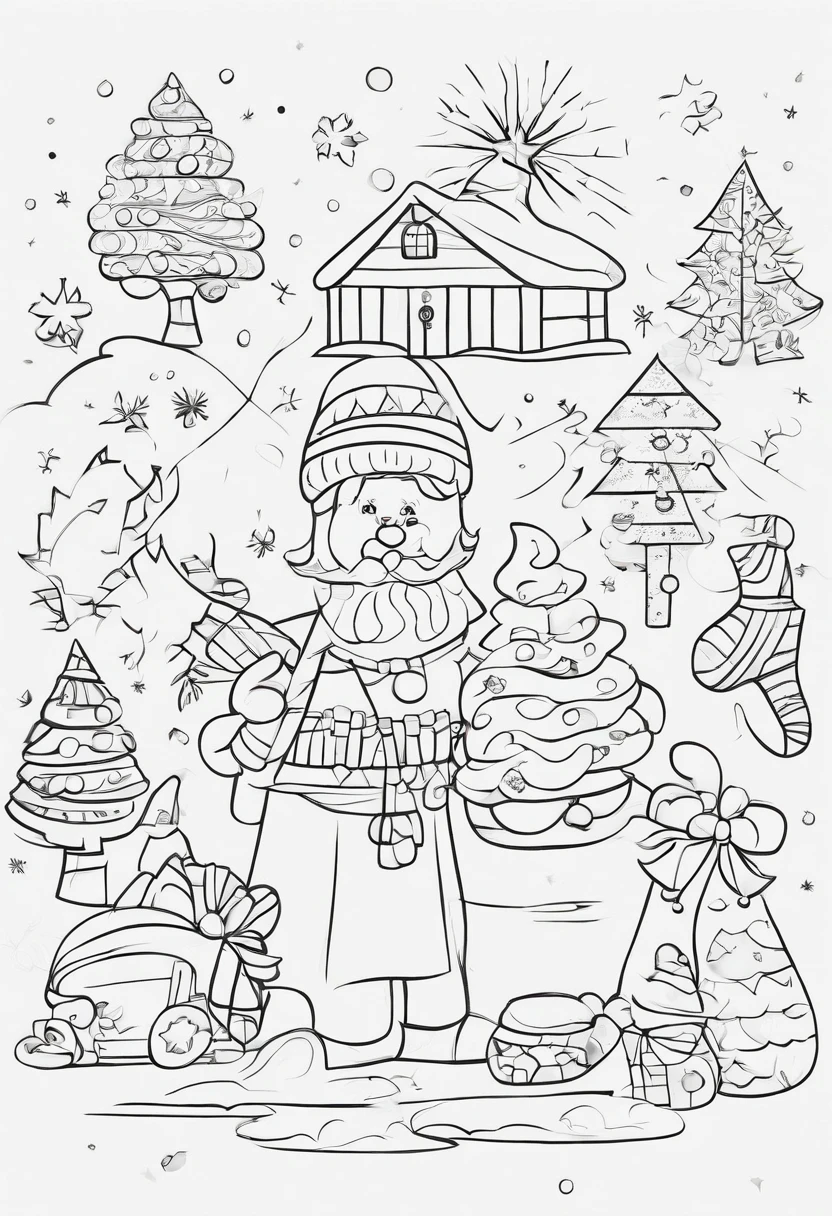 Outline art for kids coloring book page Christmas themed coloring pages candy cane,full white ,kids style,white background whole,whole body sketch style,full body ((((white Background))) only use outline cartoon style,line art, coloring book ,clean line art,sketch style line art