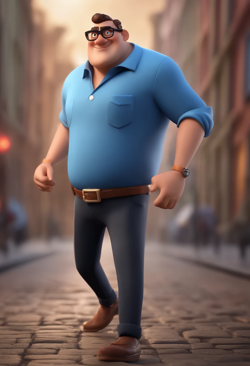 Cartoon character of a man with black glasses and a blue shirt, animation character, Caractere estilizado, animation style rendering, 3D estilizado, Arnold Maya render, 3 d render stylized, toon render keyshot, Personagem 3D, Personagem 3D, 3d rendering stylized, 3 d character render, personagem de desenho animado, Personagem de close up, Pose de personagem, (Estilo Pixar) (master part:1.2) (Bokeh) (best quality) (pele detalhada) (textura detalhada) (8k) (argila) (Cinematic lighting) (foco nítido