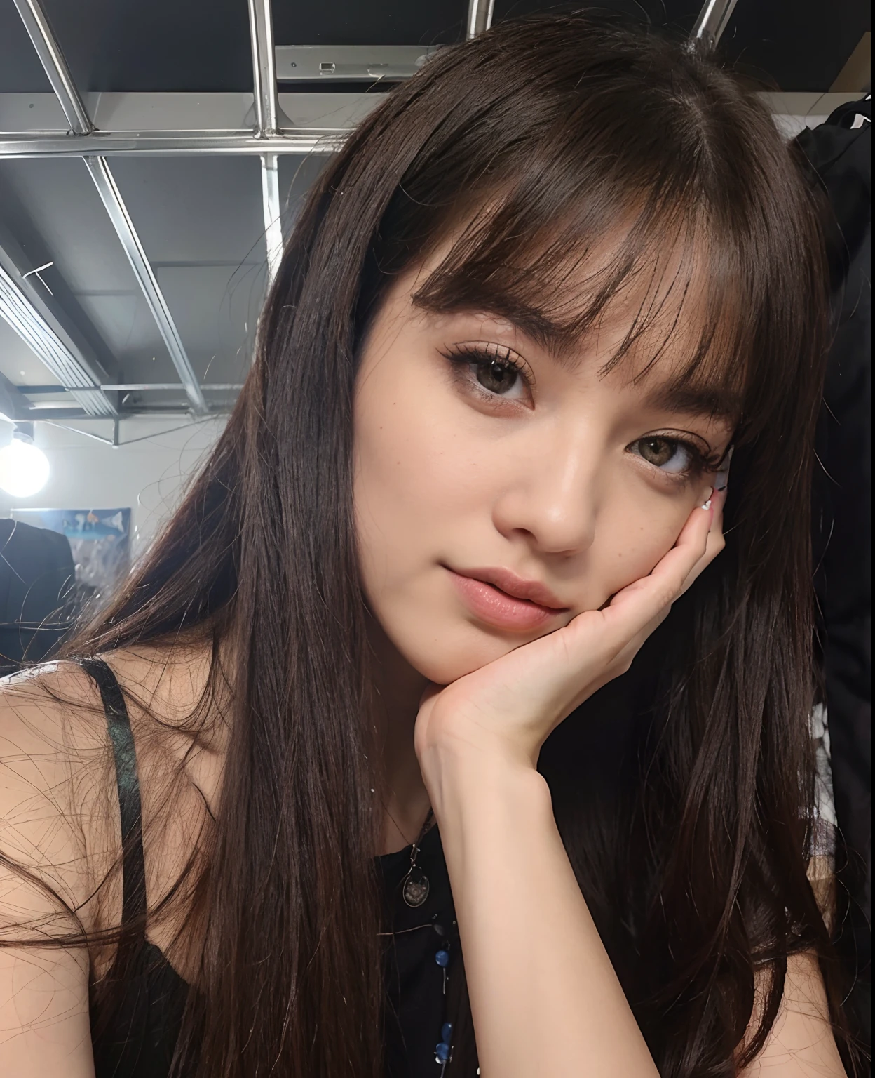 mulher arafed com longos cabelos pretos posando para uma foto, Lalisa Manobal, Lalisa Manoban do Blackpink, Ela tem cabelo preto com franja, jossi do blackpink, com franja, com franja completa, jisoo do blackpink, Jisoo do Blackpink, Retrato de Jossi de Blackpink, franja reta, dilraba dilmurat, Big Lips