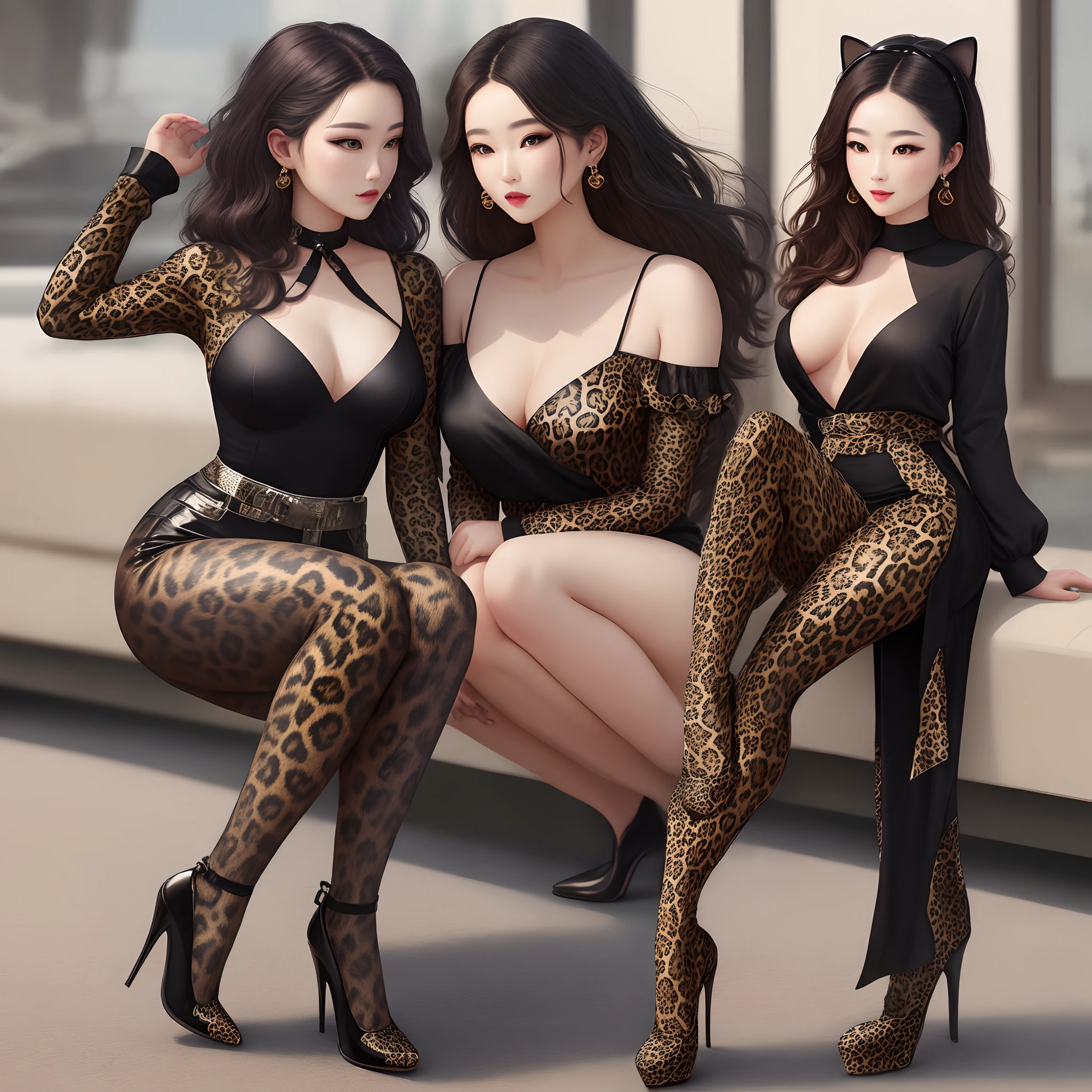 Black silk leopard print high-heeled beauty