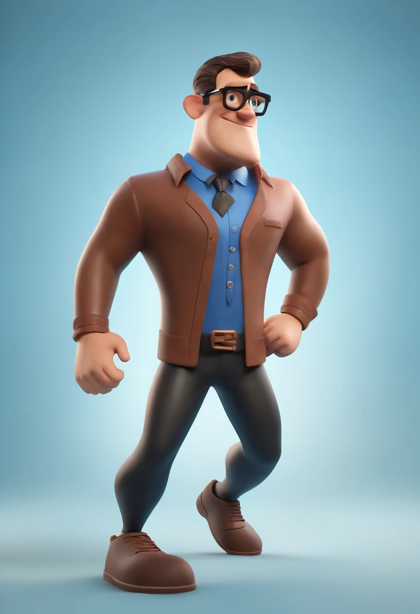 Cartoon character of a man wearing black glasses and a blue shirt, um personagem animado, Caractere estilizado, animation style rendering, 3D estilizado, Arnold Maya render, 3 d render stylized, toon render keyshot, Personagem 3D, Personagem 3D, 3d rendering stylized, 3 d character render, personagem de desenho animado, Personagem de close up, Pose de personagem, (Estilo Pixar) (master part:1.2) (Bokeh) (best quality) (pele detalhada) (textura detalhada) (8k) (argila) (Cinematic lighting) (foco nítido,Senta e vaza a parte superior do corpo