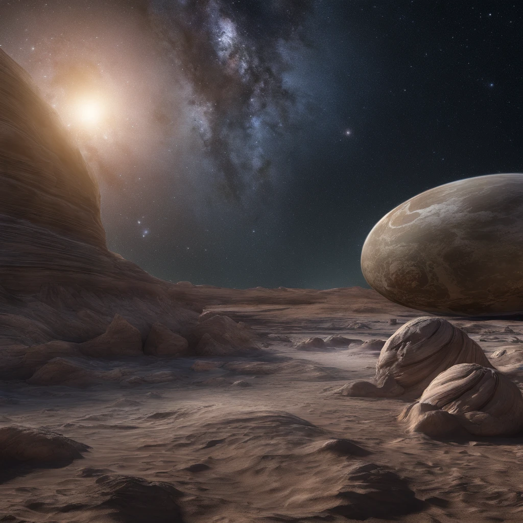 Master Parts、qualidade superior、Qualidade de imagem superior、A qualidade 8k、Beautiful photos of the starry sky、magnifica、Arched Milky Way:1.25、Vista da Terra a partir de Saturno:1.9