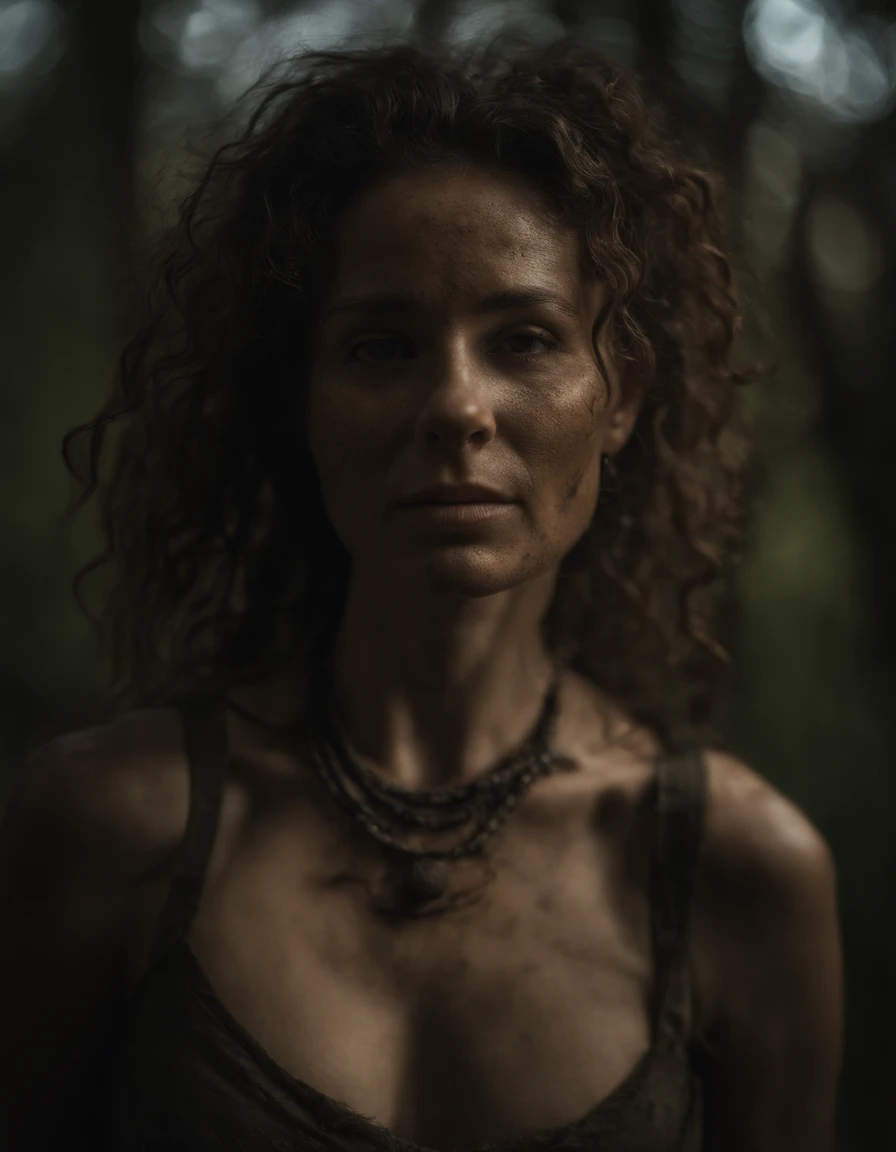 A female neanderthal beside a fire, a stick in her hand with fuming meat on the end, by the entrance of a cave, a neanderthal is sleeping by the fire,, scared, depth of field, bloom, super detail, no logo, an aminal carcas is in the background