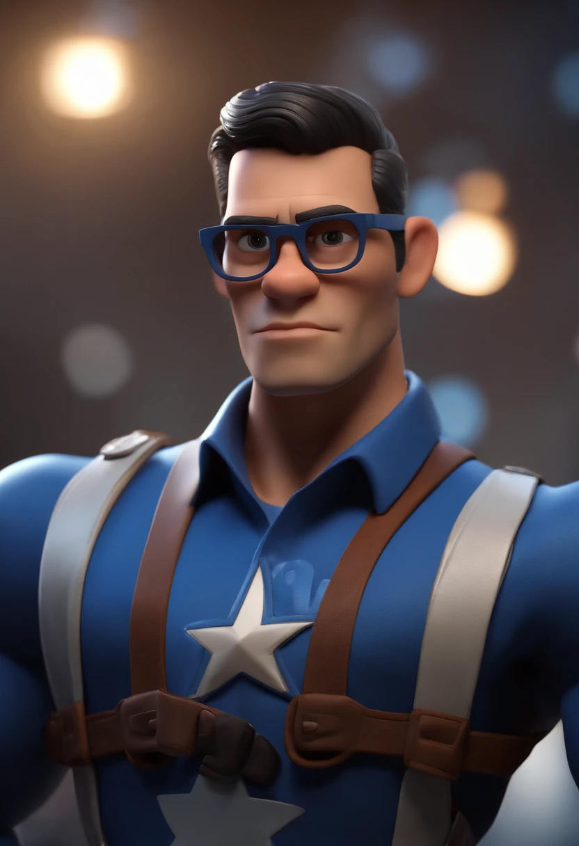 Cartoon character of a man wearing black glasses and a blue shirt, um personagem animado, Caractere estilizado, animation style rendering, 3D estilizado, Arnold Maya render, 3 d render stylized, toon render keyshot, Personagem 3D, Personagem 3D, 3d rendering stylized, 3 d character render, personagem de desenho animado, Personagem de close up, Pose de personagem, (Estilo Pixar) (master part:1.2) (Bokeh) (best quality) (pele detalhada) (textura detalhada) (8k) (argila) (Cinematic lighting) (foco nítido,Senta e vaza a parte superior do corpo