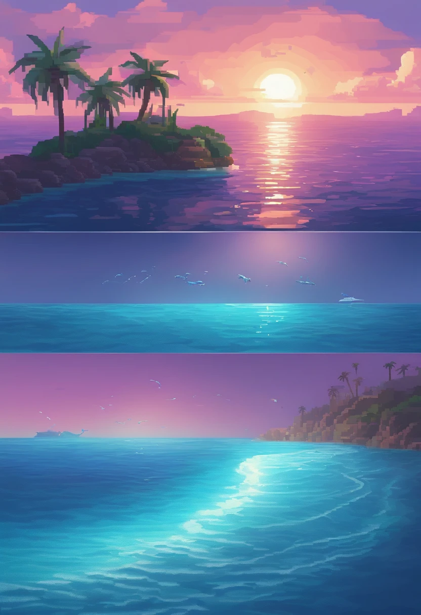 casal namorados e cachoros Arte pixelada de uma enorme lua nascendo sobre o mar calmo, bela arte detalhada do pixel, Pixel Art detalhado, Retro lo-fi video game, Conceito PixelArt, arte detalhada do pixel, estilo pixel art, Cidade do Pixel, pixel art animation, Pixel Art de alta qualidade, Dolphins jump from the surface of the sea, arte lowpoly cor super detalhada, #pixelarte:3, # pixelarte, #pixelarte