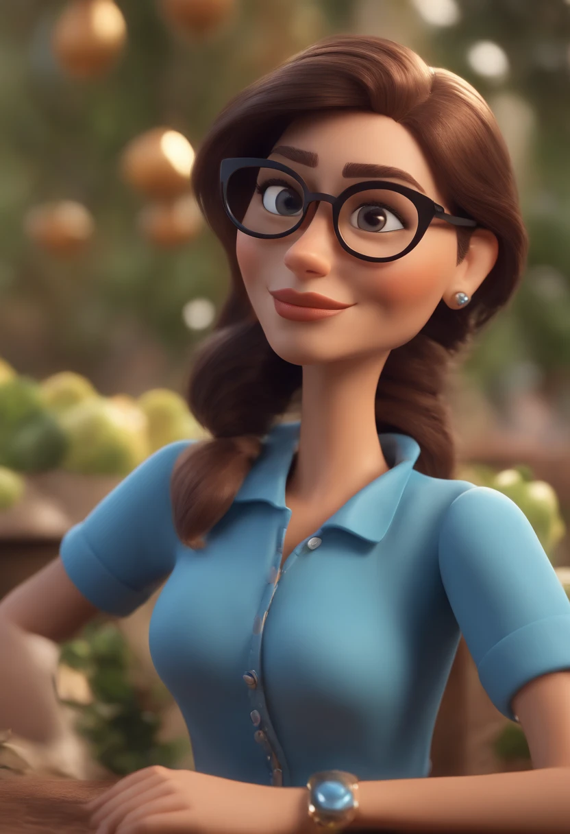 Cartoon character of a woman with black glasses and a blue shirt, animation character, Caractere estilizado, animation style rendering, 3D estilizado, Arnold Maya render, 3 d render stylized, toon render keyshot, Personagem 3D, Personagem 3D, 3d rendering stylized, 3 d character render, personagem de desenho animado, Personagem de close up, Pose de personagem,  (Estilo Pixar) (master part:1.2) (Bokeh) (best quality) (pele detalhada) (textura detalhada) (8k) (argila) (Cinematic lighting) (foco nítido