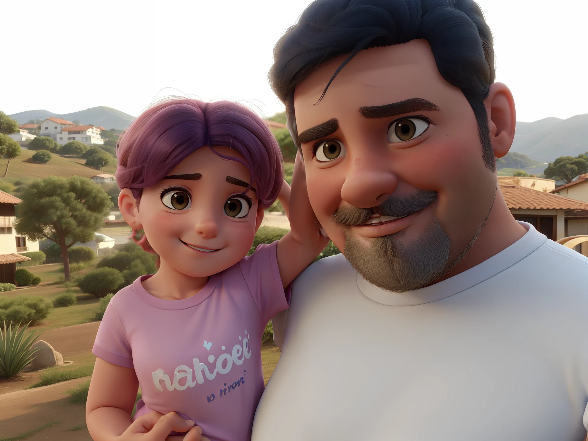 Marina is a with pink hair and brown eyes. She's wearing a blue T-shirt and white shorts....... She's hugging her father, um homem alto, nem magro nem gordo e sem barba. Marina's father is a very kind and loving man. He's always there for her, No matter what happens. Marina loves her father very much and is always happy when she is with him. Marina hugs her father tightly and says she loves him. Her father hugs her back and says he loves her very much too.. They hug for a while, apenas curtindo a companhia um do outro. Marina feels safe and loved when she is with her father. Ela sabe que sempre pode contar com ele para tudo. She is so grateful to have such a wonderful father.