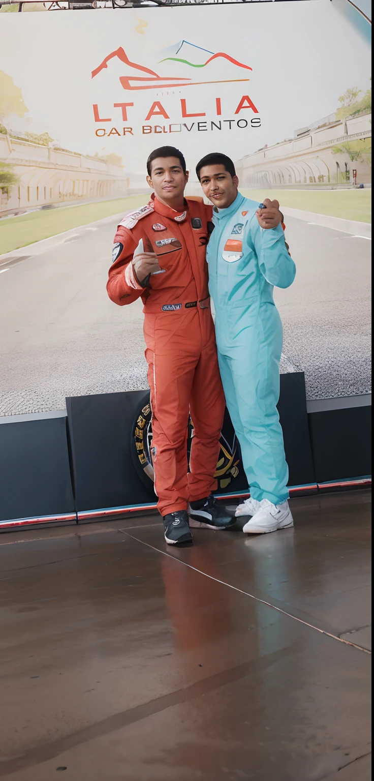 Pai mais sto, filho mais baixo, imagem estilo desenho Carros. The two on the podium