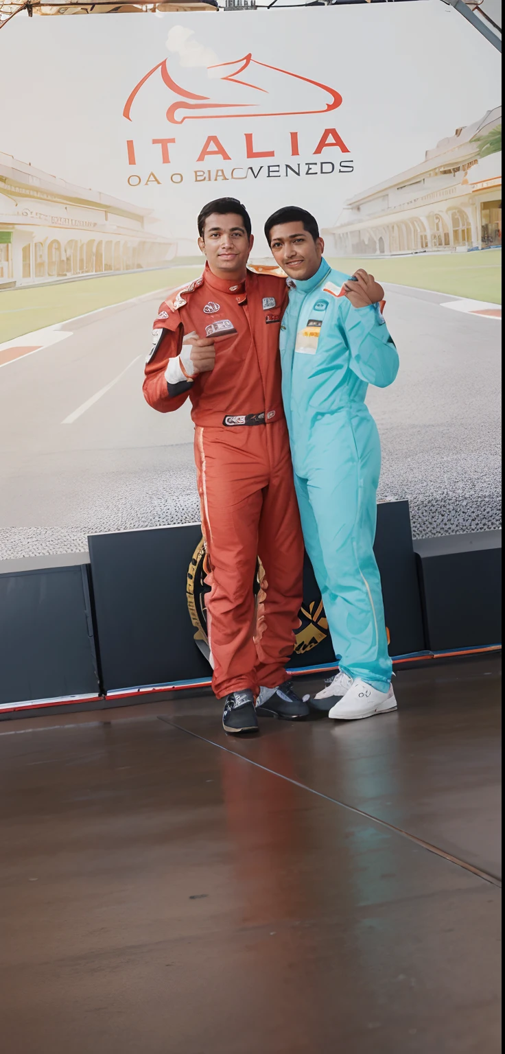 Pai mais sto, filho mais baixo, imagem estilo desenho Carros. The two on the podium