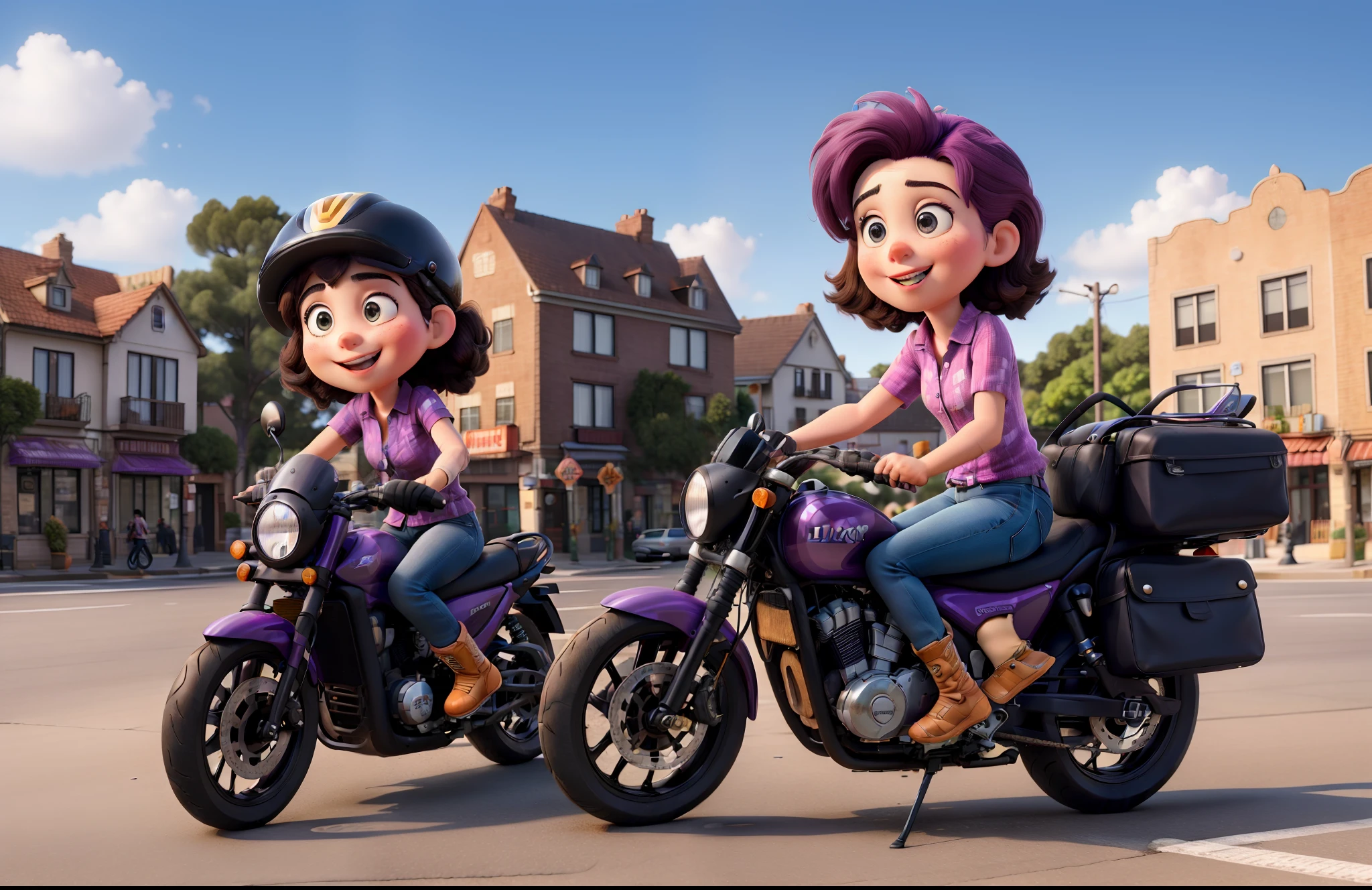 Obra-prima, A motorcycle taxi driver driving on the street and a girl in love on it with a surprised face wearing lilac with black jeans
