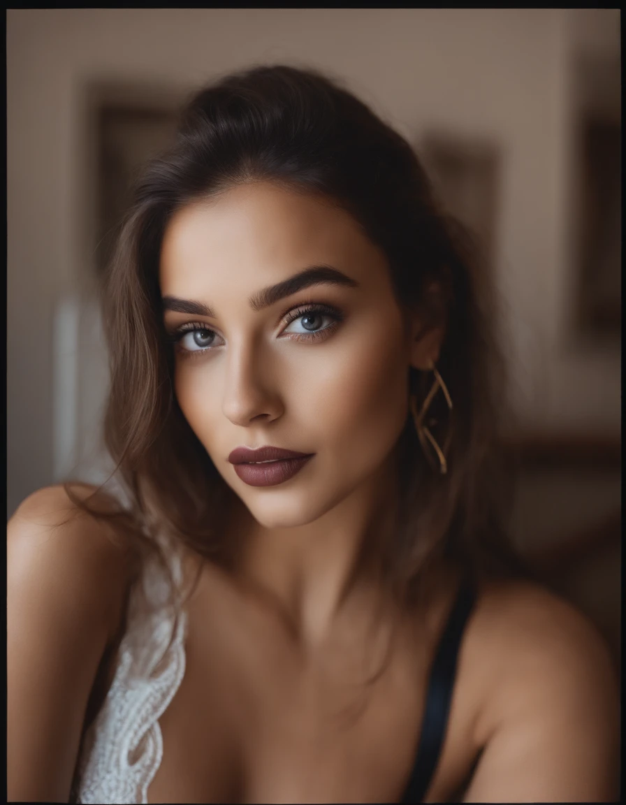 19 year old female, solamente, Pelo largo, Tetas grandes, Mirando al espectador, , hombros desnudos, ojos marrones, jewely, cuerpo entero, Collar, labios, realista, nariz, flirting with the camera, hermosa mujer rubia con una camisa roja (HighDetailskin:1.2), 8K UHD, DSLR, Soft lighting, alta calidad, movie grain