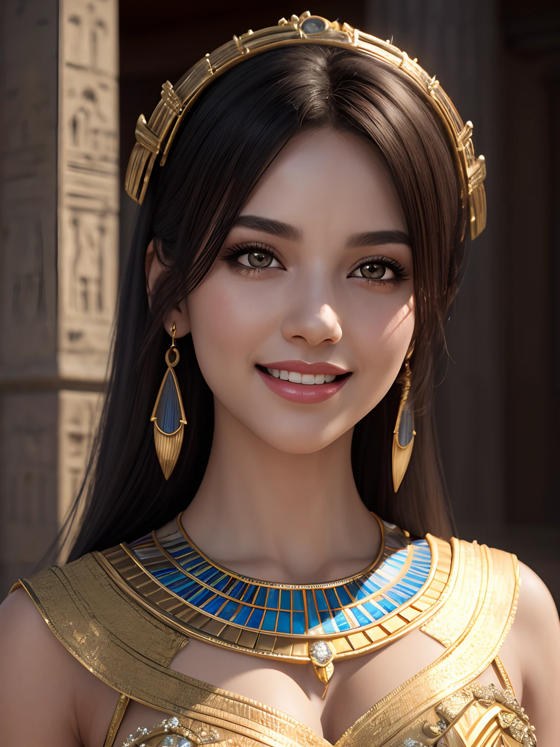 hijabi, (best quality, 4k, 8k, high-res, masterpiece:1.2), ultra-detailed, (realistic, photorealistic, photo-realistic:1.37), (beautiful detailed eyes, beautiful detailed lips, extremely detailed eyes and face), studio lighting, physically-based rendering, vivid colors, (big tits, super big tits, super extra big tits), ((waist)), (cleopatra:1.5), (portrait, smile and laugh), (tanned skin:1.5), (luxury silk draperie:1.5),