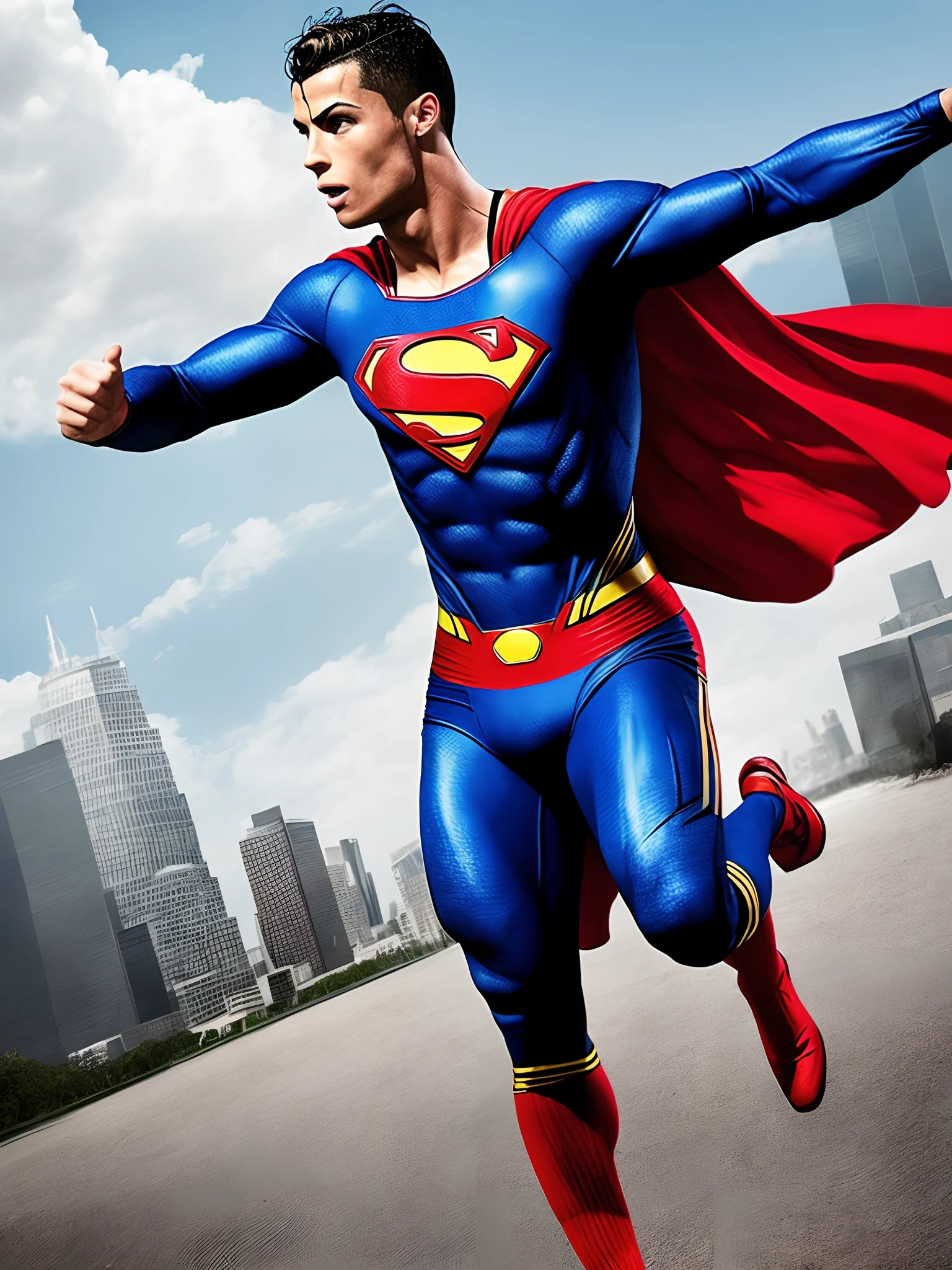 In the dynamic style of an American comic animation, our heroic male protagonist leaps off the page in a stunning hand-drawn illustration that exemplifies the spirit of his character. Whether he's perched atop towering skyscrapers, exploring dystopian cityscapes, or soaring through intergalactic space, he embodies the essence of a classic American comic hero. His piercing eyes, radiating determination, reflect the unshakable resolve that fuels his epic journey. With his meticulously detailed costume, be it a sleek, high-tech suit, a spandex-clad superhero ensemble, or any iconic attire, he captures the quintessential essence of comic book heroism. This illustration not only showcases his incredible design but also promises an action-packed adventure filled with larger-than-life battles, mind-bending plot twists, and the iconic aesthetics of American comic animation