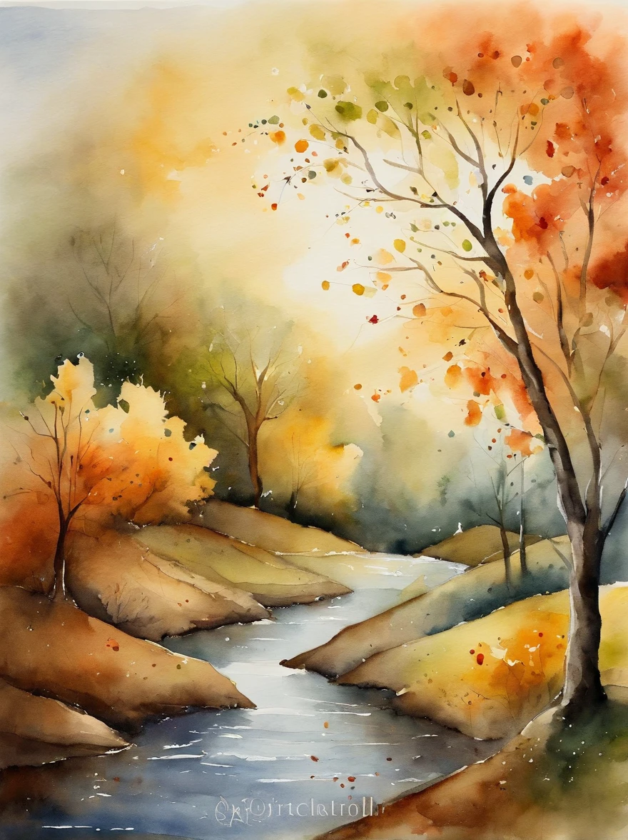 Watercolor painting depicting the song 4 seasons by composer Vivaldi: : trending on ArtStation: : Simple composition creates a sense of order and harmony. A pintura captura as qualidades espirituais do mundo natural. --uplight --ar 9:16