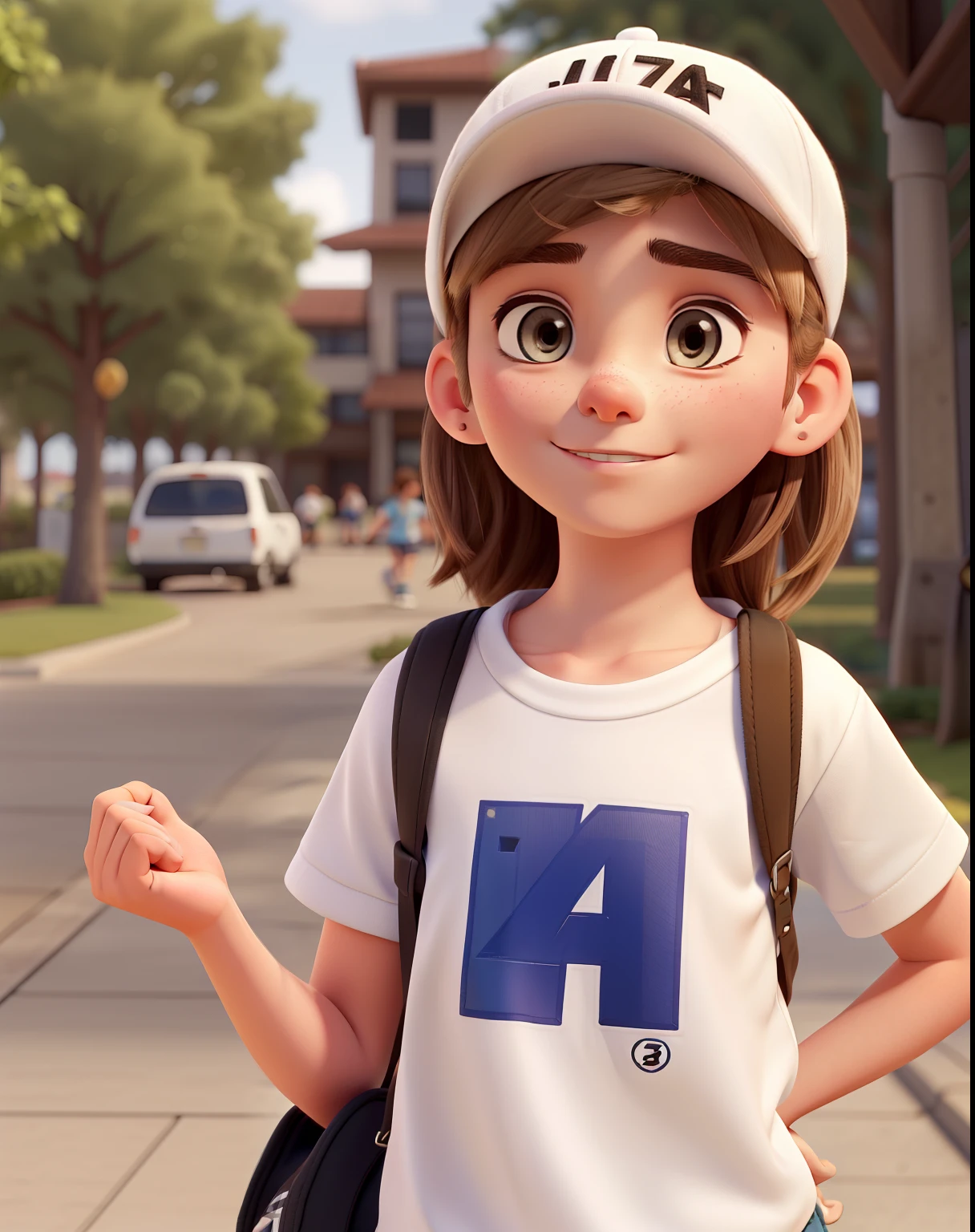 A young 17-year-old white kid with a little forward ear, beautiful eyebrows, well made with scratch and with a skater cap with a loose Nike blouse