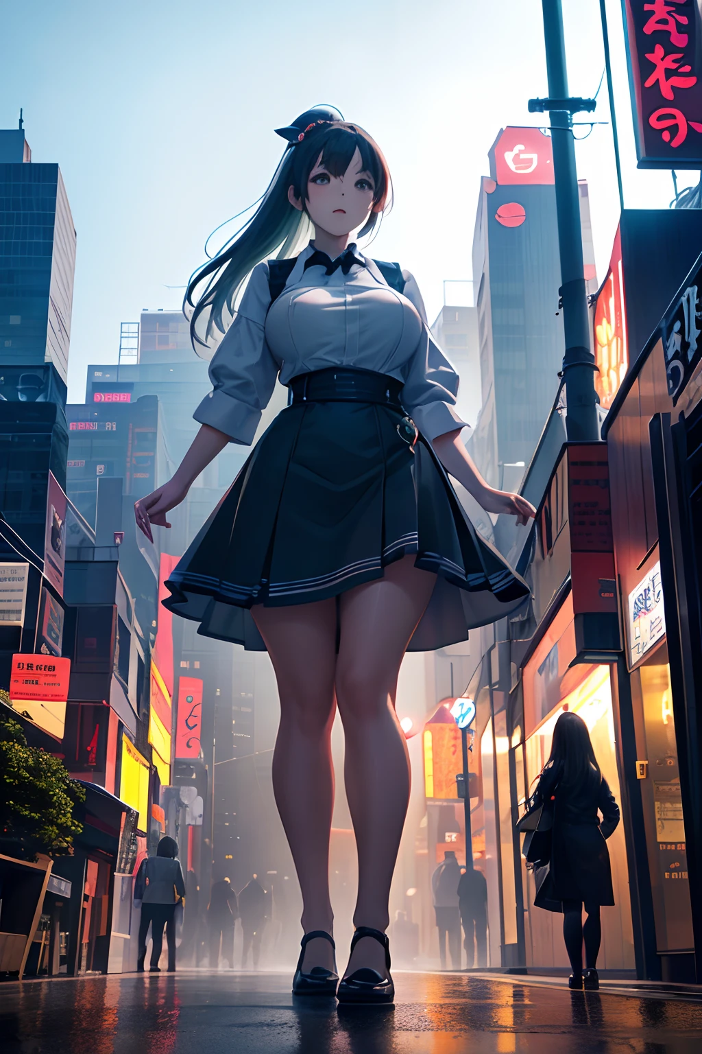 StudentofMisery, black school uniform , miniskirt, red tie, headless:1.2,pale skin, underboob,
solo, wide hips, cameltoe,
night sky, street, tokyo, building, fog, red lamppost, rain,
(insanely detailed, masterpiece, best quality),
<lora:StudentofMisery:0.8>