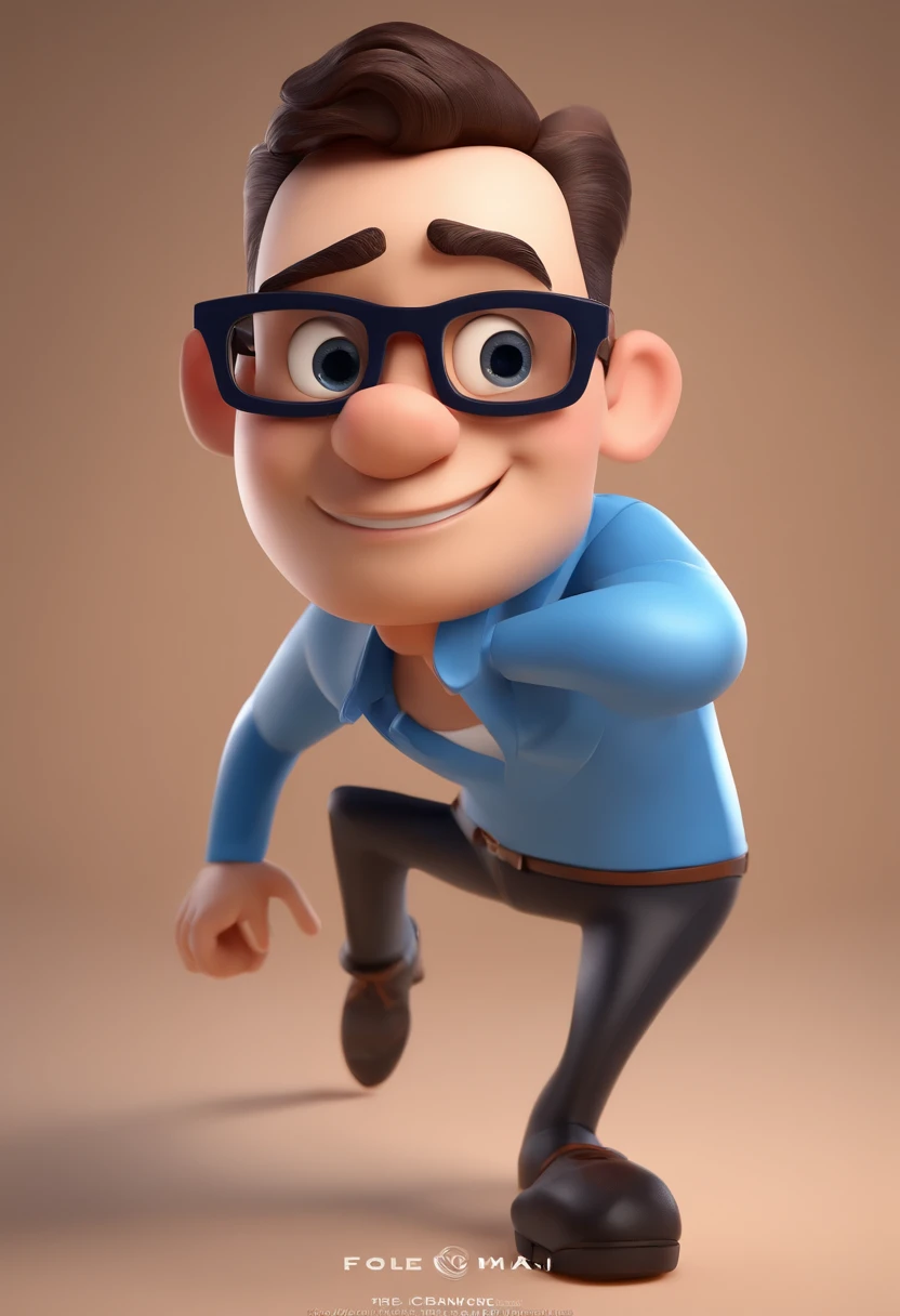 Cartoon character of a man wearing black glasses and a blue shirt, animation character, Caractere estilizado, Rendering Animation Styles, 3D estilizado, Arnold Maya render, 3D render estilizado, Toon renderizar keyshot, Personagem 3D, Personagem 3D, 3d rendering stylized, 3 d character render, Personagem de desenho animado, Personagem de close-up, Pose do personagem,  (Estilo Pixar) (Obra prima:1.2) (Bokeh) (melhor qualidade) (Pele detalhada) (Textura detalhada) (8k) (argila) (Cinematic lighting) (foco nítido